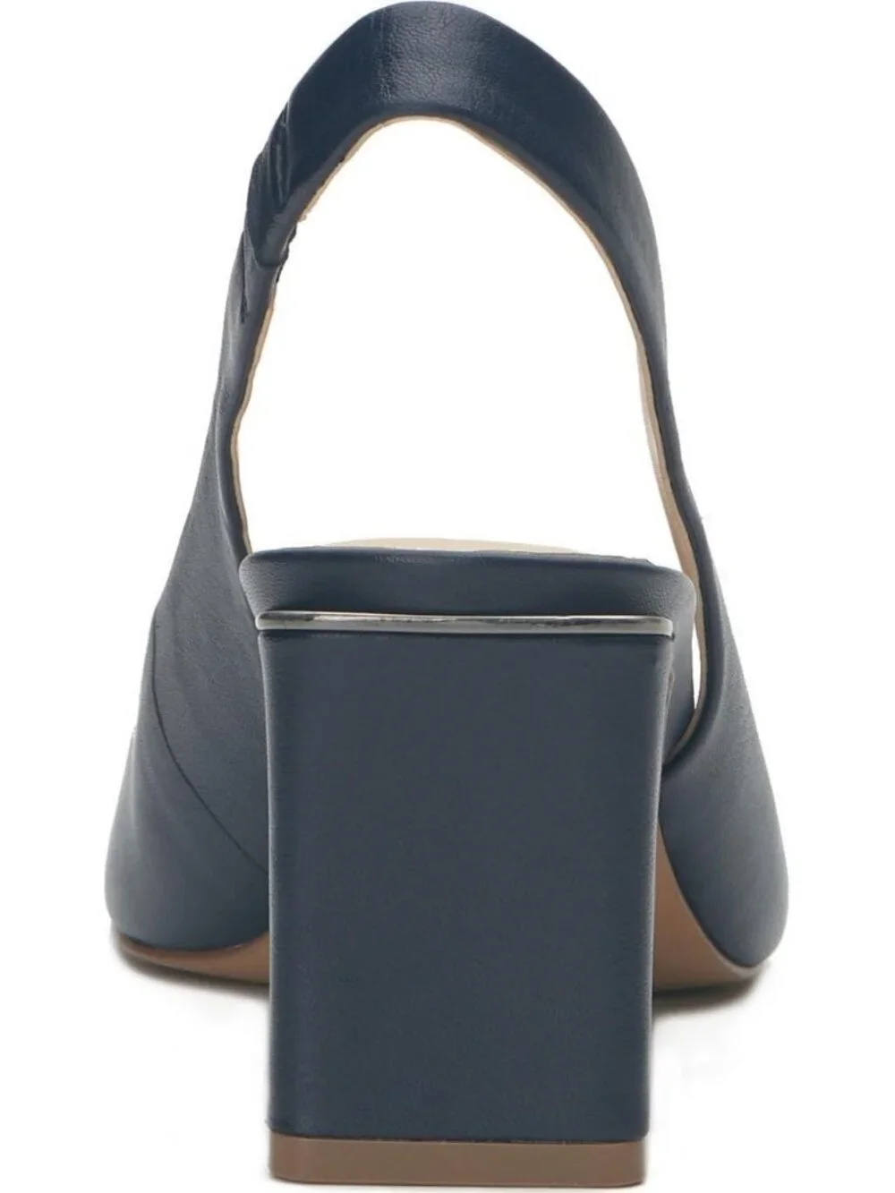 Women's Deep Navy Blue Pointed Toe Solid Hamden Slingback Pump Block Heel Shoes